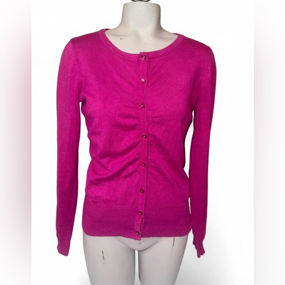 Maurices Womens Size small Dark Fuchsia Ruched Button Front Long Sleeve Cardigan